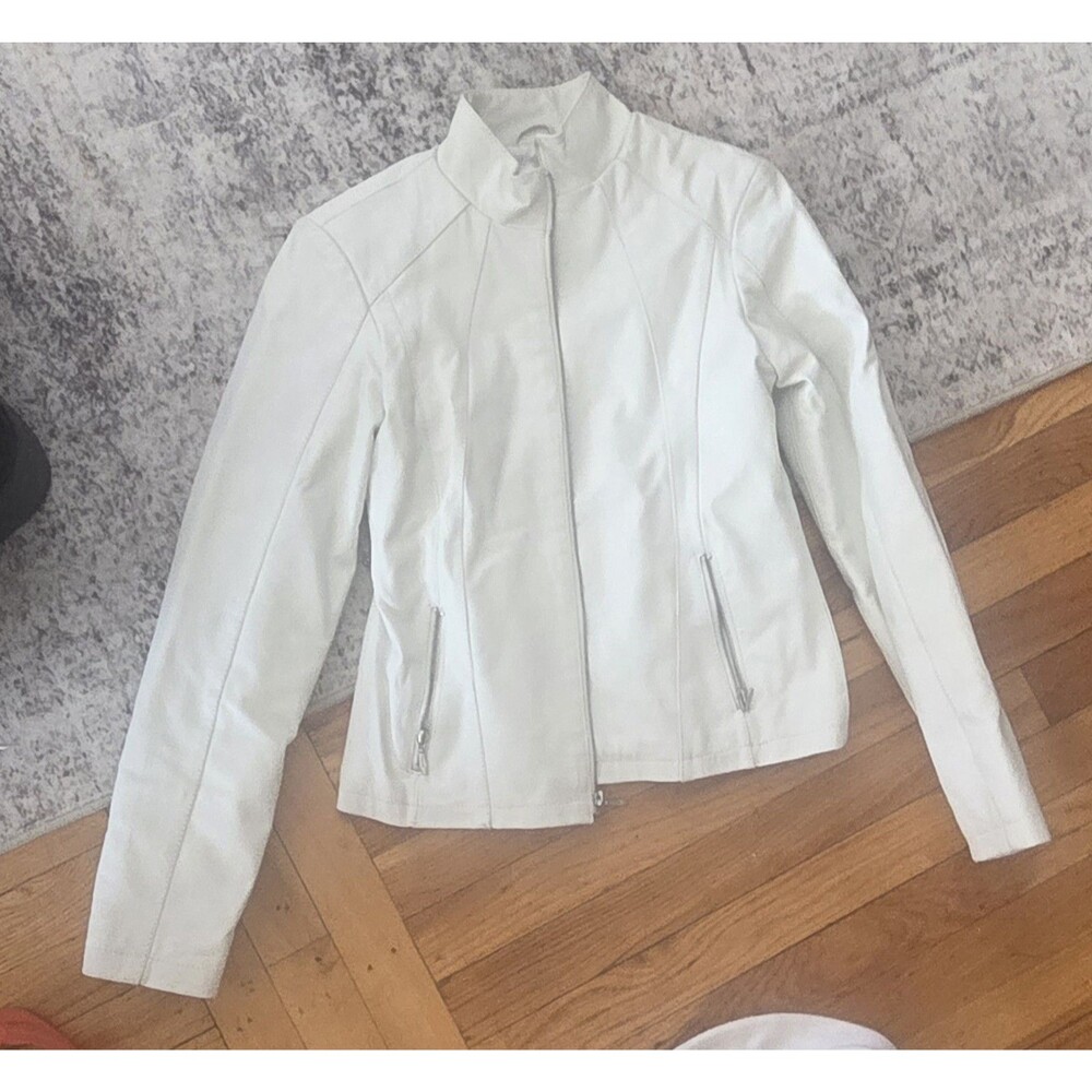 Vintage Oscar Leopold Cream Leather Moto Jacket sz Medium Cafe Racer Full Zip
